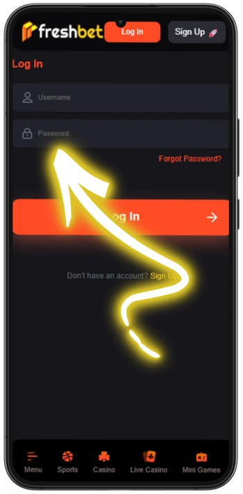 Freshbet enter password